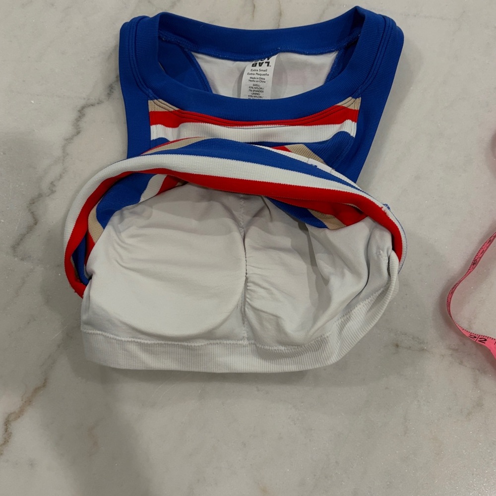 JoyLab Women's padded ribbed seamless tank top blue red tan and white stripes XS - Picture 5 of 5
